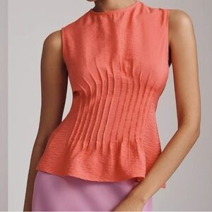 The Della Pleated-Waist Shell Top by Anthropologie in Red, Size M *NWT*